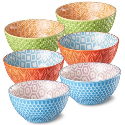 12oz Porcelain Dessert Bowls Set of 6 Colorful Microwave Safe