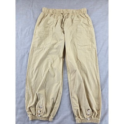 Womens Tan Elastic Waist Button Hem Jogger Pants Size Medium 2087
