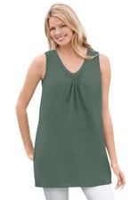 Woman Within Plus Size Perfect Sleeveless Shirred V-Neck Tunic