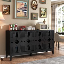 Mid Century Modern Sideboard Buffet Cabinet with 4 Doors & Adjustable Shelves