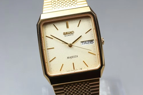 Vtg.1985[N MINT] SEIKO MAJESTA 9063-5020 Tank 29mm Gold Quartz Men's Watch JAPAN