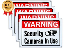 4-Pack Video Surveillance Warning Signs, 10X14 Inch Aluminum for Home/Business