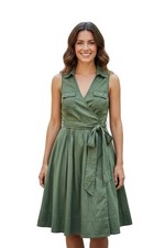 White House Black Market Women’s Utility Midi Shirt Wrap Dress Army Green Size 2