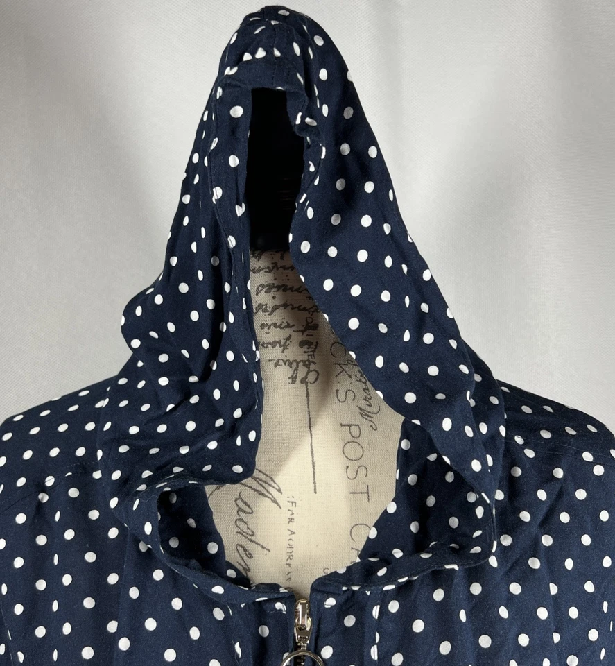 Tommy Hilfiger 轻便夹克女式中号蓝色圆点全拉链连帽 — 第 3/4 张图片