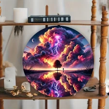 Aluminum Foil Engraving Art - Vivid Lightning Tree Reflection & Starry Night Sky