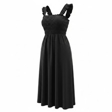 Old Navy Smocked Midi Dress Women's Small Black Flutter Strap Square Neck