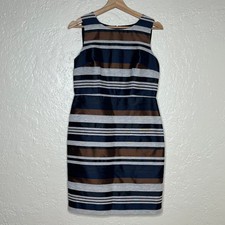 Ann Taylor Women’s Sleeveless Striped Career Dress Silver Brown Blue Size 4