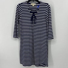 Michael Kors Preowned Womens Striped Dress XS Navy/White Stretch 3/4 Sleeve