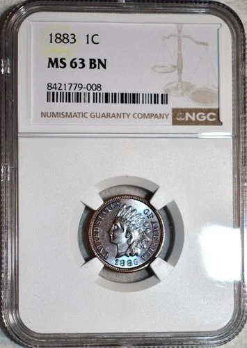 NGC MS-63 BN 1883 Indian Head Cent, Radiant, Attractively Toned specimen.
