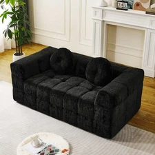 66.5'' Modern Boneless Couch w Two Circular throw pillows, Two-Seater Foam Sofa