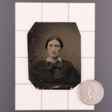 Antique CDV 9th Plate Tintype Photograph of a Formal Victorian Woman 1161