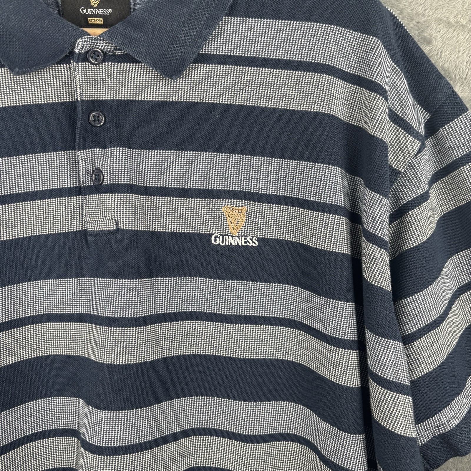 Guiness Polo Shirt Mens 3XL Navy Blue Striped Short Sleeve Embroidered Logo image 2