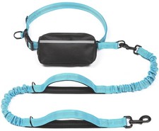 Hands Free Dog Leash with Zipper Pouch Dual Padded Handles Bungee Blue L