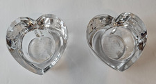 Two Clear Glass Heart Shaped Candle Holders -...