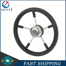 5 Spoke 13-7/8 Inch Stainless Steel Yach Steering Wheel New（Black）with PU Foam