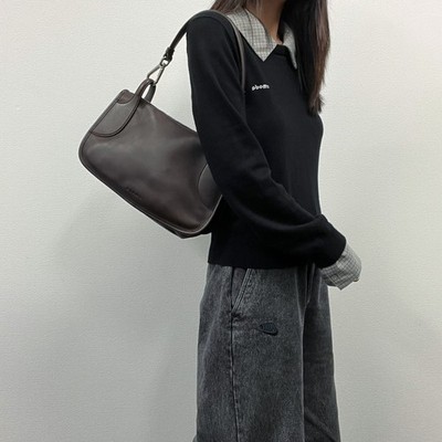 Auth PRADA Brown Leather Shoulder Bag Vintage Minimal Hobo Bag Ladies