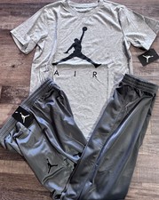 NWT Nike Air Jordan Boys YXL Gray/Black BIG LOGO Jogger Set XL