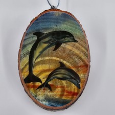 NWT Leaping Dolphin Plaque Resin On Tree Slice 5.5"x8.5" The Ozarks Made in USA