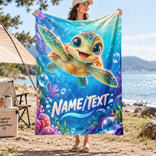 Baby Sea Turtle Personalized Coral Fleece Blanket Ocean Animal Decor