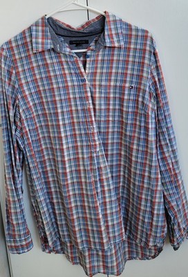 Tommy Hilfiger Women's Plaid Button-Up Shirt Long Sleeve L/G Classic Cotton