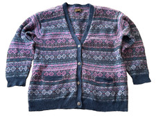 Eddie Bauer 100 Wool Nordic Cardigan Sweater Stripe Winter Vintage Womens Large
