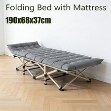 Single Folding Bed Camping Travel Heavy Duty Adult Lightweight With Mattress UK