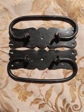 Vecchia coppia maniglie ferro battuto cassetto baule porta cassa cm11,5xcm3,5 B