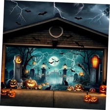 ZIOISNM 7 x 16 ft Halloween Garage Door Cover Midnight Castle Garage Style 1