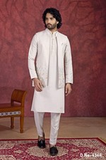 Mens Designer Wedding Bollywood Eid Party Wear Kurta Payjama Jacket Set India