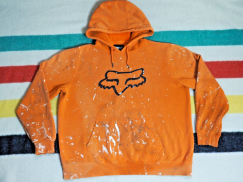 Y2k 2000s FOX Racing MX MTB Distress Faded Grunge Orange Hoodie Sweatshirt XL - Picture 1 of 8