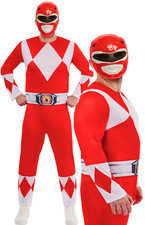 Adult Power Ranger Mighty Morphin Red Ranger Official Fancy Dress Costume  Mask