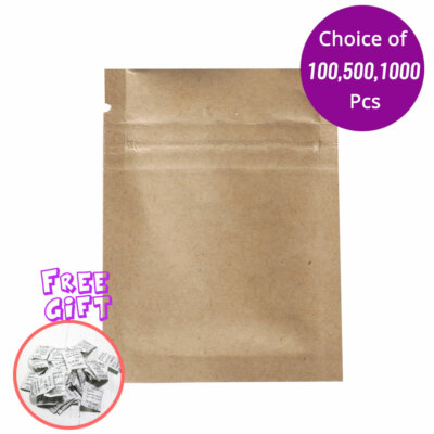 3x4.25in Double-Sided Kraft Paper Mylar Zip Seal Bag Herb Packing w/ Desiccant