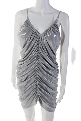 Norma Kamali Womens Textured Sleeveless Leotard One Piece Dress Silver Size XS