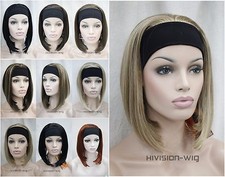 Short Straight Women Ladies Daily 3/4 Full half wig headband cosplay 9 colors