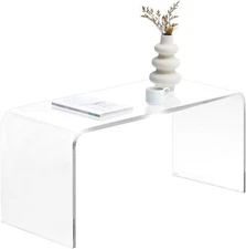 HOMCOM 39.25" Long Rectangle All Acrylic 15mm Thick Waterfall Coffee Table Clear