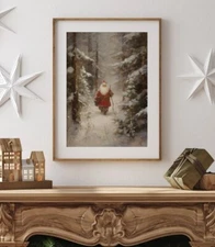 Printable Christmas Wall Art, Vintage Santa Oil Painting, Seasonal Christmas
