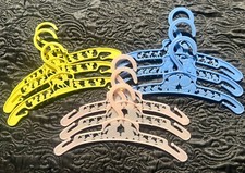 Vintage 1950s 9 Plastic Baby Hangers pink Yellow Blue kittens bunny Bambi Dolls