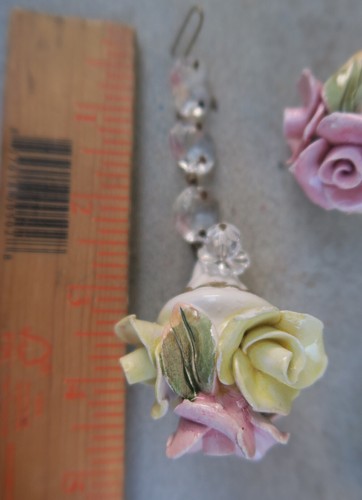 1 Prisma Porzellan Rosa Zitrone Rose Kronleuchter Lampe Capodimonte Teil Vintage - Bild 5 von 14