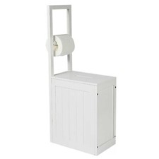 Wooden Toilet Roll Holder White Freestanding Bath Organiser With Storage Cabinet
