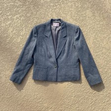 Vintage Pendleton Jacket Womens Petit Gray Blazer Single Button Made In USA