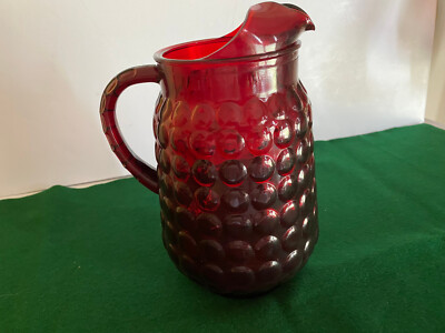 Anchor Hocking Tall Bubble Royal Ruby Red Glass Pitcher w/Handle Vintage