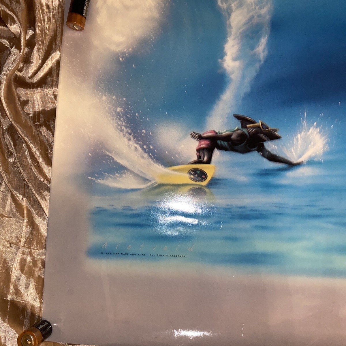 VINTAGE MAUI AND SONS SURFING OCEAN ART BY RIETVELD Poster 34.5” X