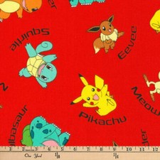 1/4 Yard 9"x43" POKEMON PIKACHU FRIENDS SQUIRTLE 100 COTTON RED FABRIC