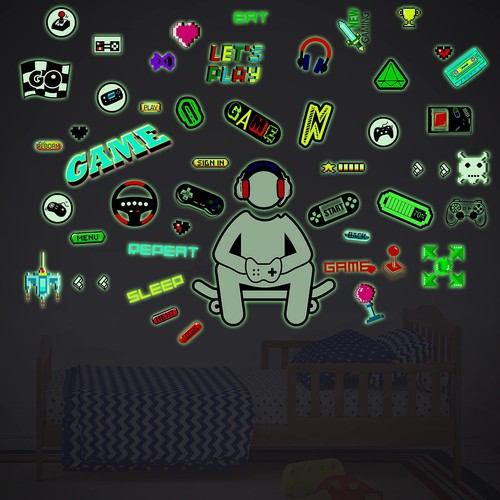 Glow In The Dark Game Wall Decal Video Game Controller Wall Decor for Boys Room - Picture 3 of 7