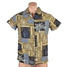 Vintage 1960s BAREFOOT IN PARADISE Hawaiian Shirt Sz s Tribal Tiki EUC Aloha