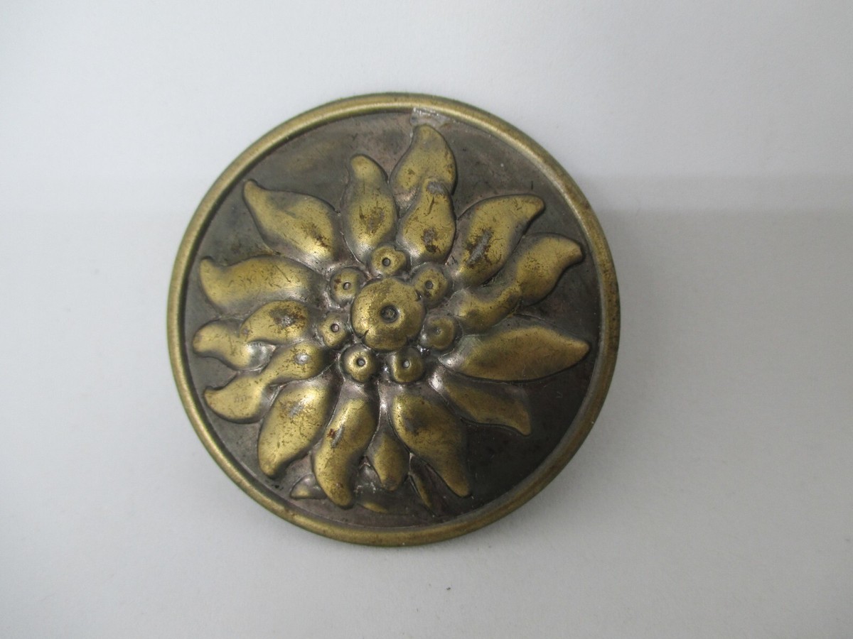 Broche Vintage Edelweiss Art Déco En Laiton - Bijou Ancien Allemand