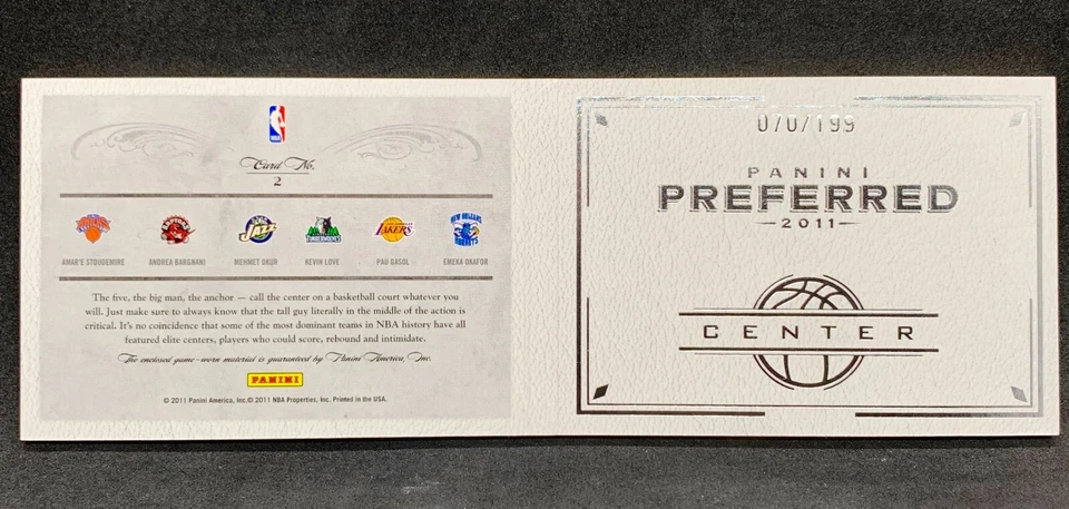 2011 Preferred KEVIN LOVE PAU GASOL STOUDEMIRE Center Die Cut Jersey SP /199 - Image 2 of 2