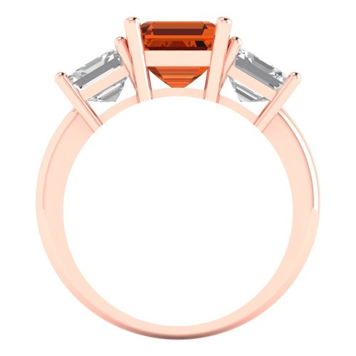 4 tcw Square Emerald Cut Engagement Ring 14K Rose Gold Ruby Promise Ring - Picture 4 of 11