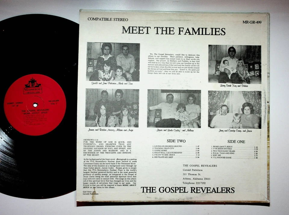 Athens Alabama Southern Gospel Revealers About Jesus Christian Vinyl LP Record Foto 2 de 4