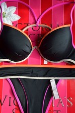 Victoria's Secret Bikini Black Set Fabulous Top 34B Bottoms Banded Itsy S Contra
